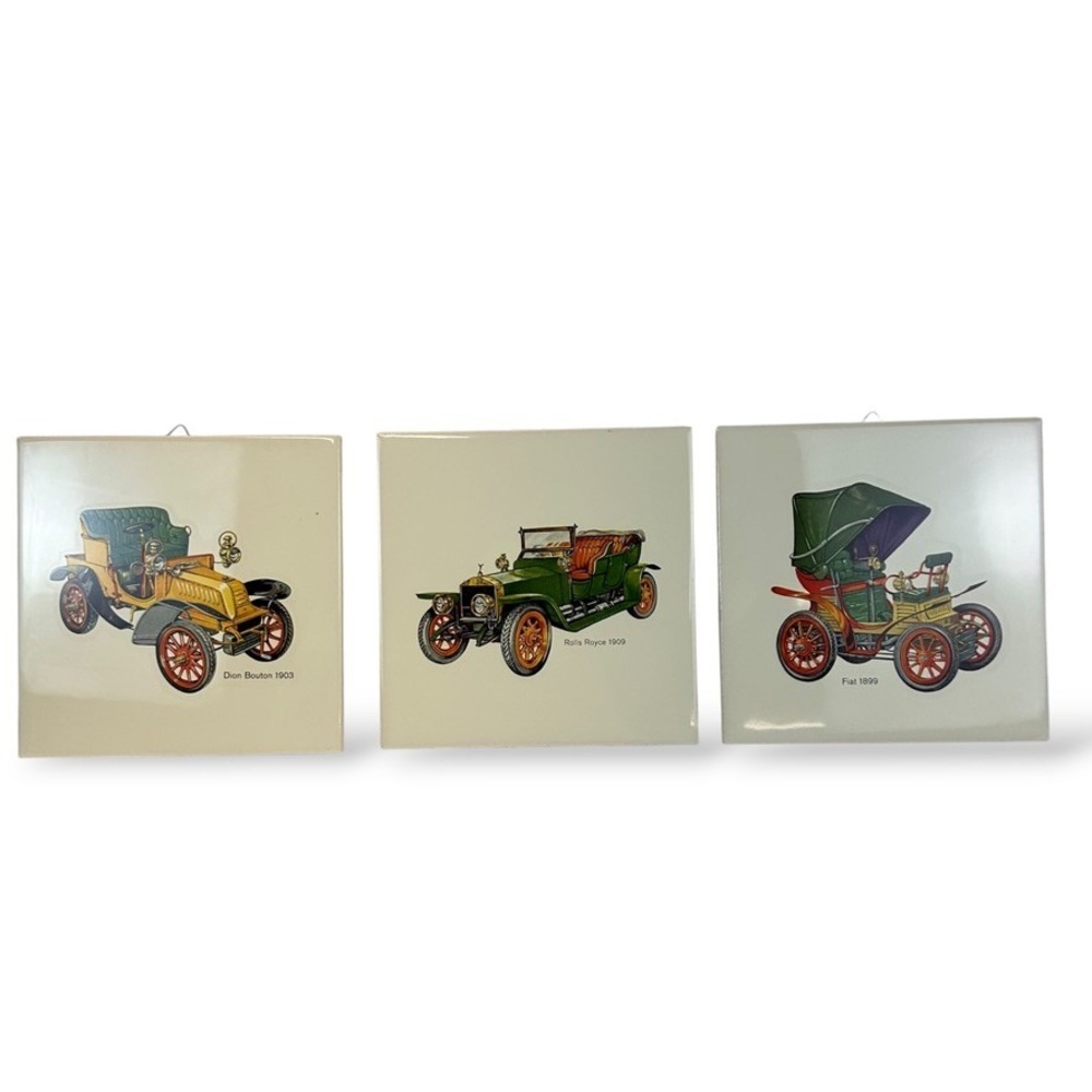 Vtg Dion Bouton 1903 Rolls Royce Fiat Classic Car Tile Wall Decor (3)